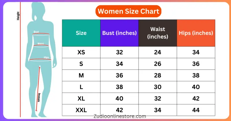 Sample Women Size Chart with Body Measurement